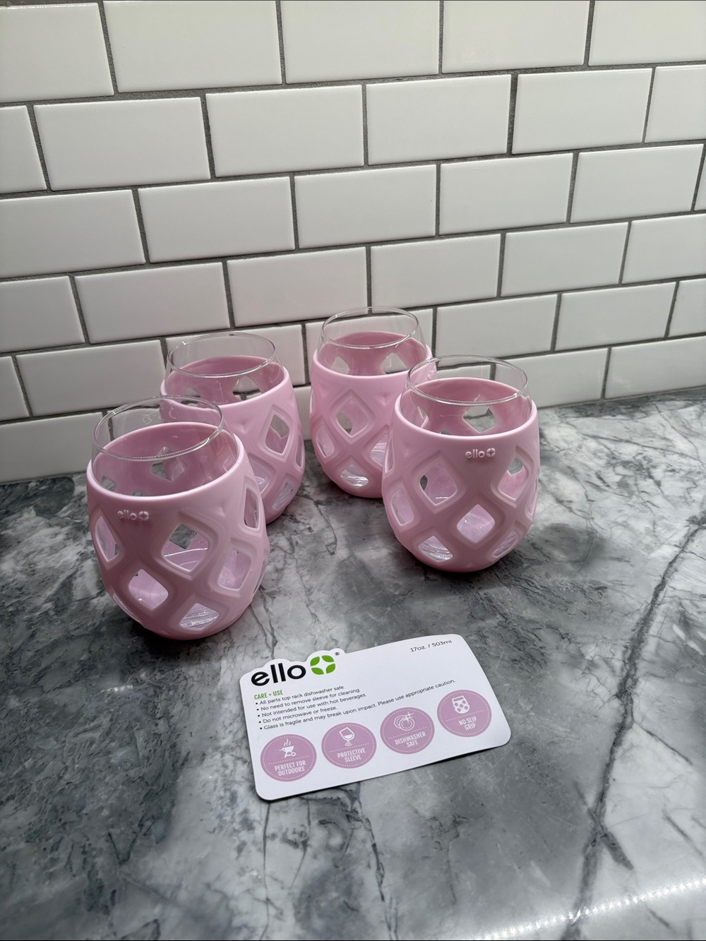 Pink Silicone Glass Tumbler Set - 4 Pack